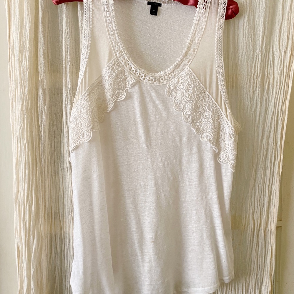 J Crew Sleeveless Top-Lace Details-Linen-Size XL